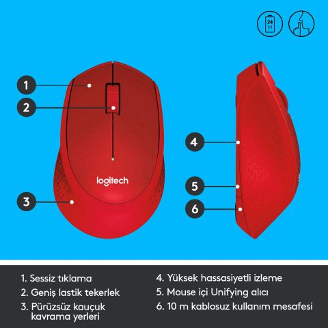 Logitech M330 Silent Mouse Kırmızı 910-004911