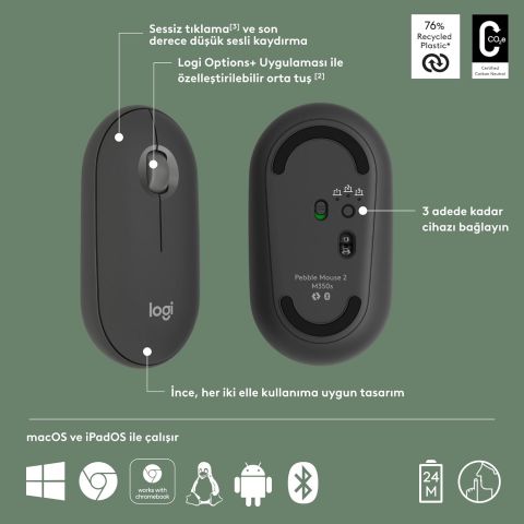 Logitech Pebble M350 Sessiz Optik Kablosuz Mouse