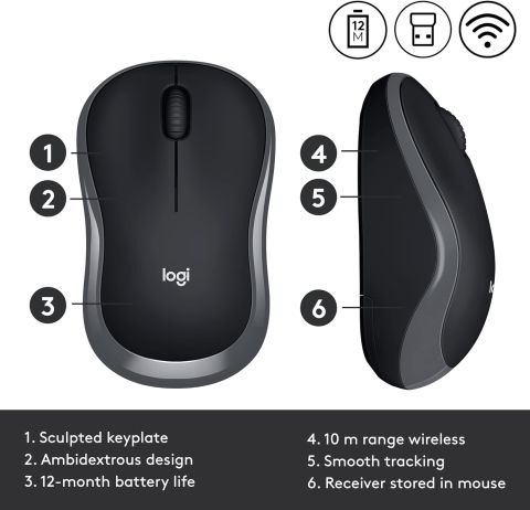 Logitech M185 2.4Ghz Kablosuz Optik Tarama Gri