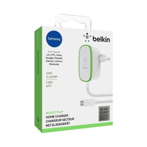 Belkin 12Watt Micro USB Şarj Aleti Sabit Kablolu - Beyaz