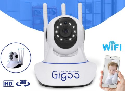 Gigoo HD 360° 3 Antenli Hareket Sensörlü IP Bebek ve Güvenlik Kamerası