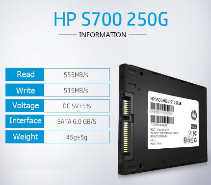 HP S700 250GB 555/515MB/s Sata 3 2.5'' SSD 2DP98AA