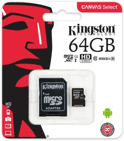 Kingston Canvas Select Plus SDCS2/64GB Class 10 UHS-I U1 A1 V10 64 GB Micro SD Kart