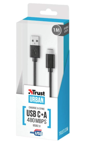 Trust 20445 USB-A to USB-C Şarj Kablosu Siyah 1m (USB 2.0)