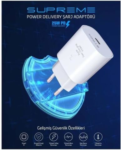 Samsung 25W Typec Çıkışlı Başlık Adaptör ve Typec To Typec Pd 1m Kablo Hızlı Şarj Seti