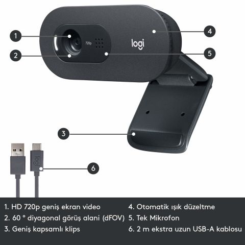 Logitech C505 960-001364 Mikrofonlu 720P HD