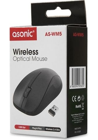 Asonic AS-WM5 Usb Siyah Optik Kablosuz Mouse