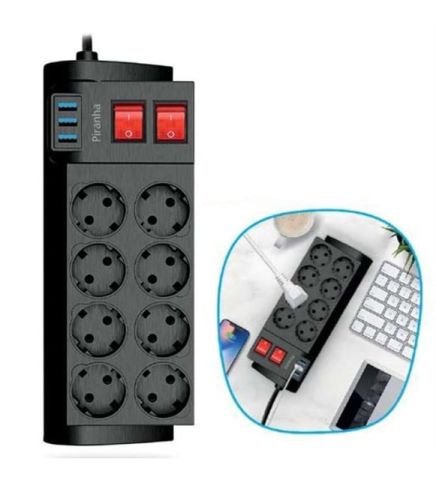 Piranha 3398 Anahtarlı 3 USB Girişli 8'li 2 mt Akım Korumalı Priz