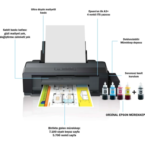 Epson L1300 ITS Renkli Tanklı Mürekkep Piskürtmeli Yazıcı