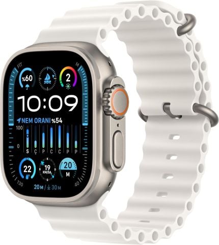 Apple Watch Ultra 2 GPS + Cellular 49mm Natürel Titanyum Kasa ve Beyaz-Ocean Kordon Akıllı Saat