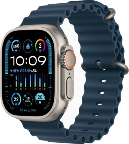 Apple Watch Ultra 2 GPS + Cellular 49mm Natürel Titanyum Kasa ve Mavi-Ocean Kordon Akıllı Saat