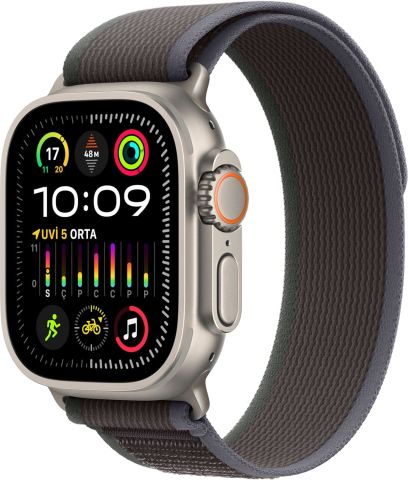 Apple Watch Ultra 2 GPS + Cellular 49mm Natürel Titanyum Kasa ve Mavi-Siyah-Trail Loop Kordon Akıllı Saat