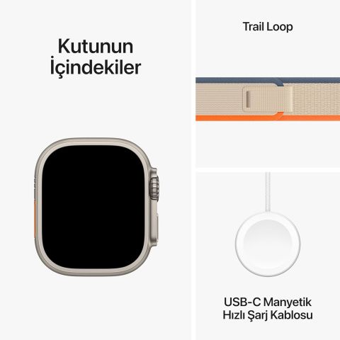 Apple Watch Ultra 2 GPS + Cellular 49mm Natürel Titanyum Kasa ve Turuncu-Bej-Trail Loop Kordon Akıllı Saat