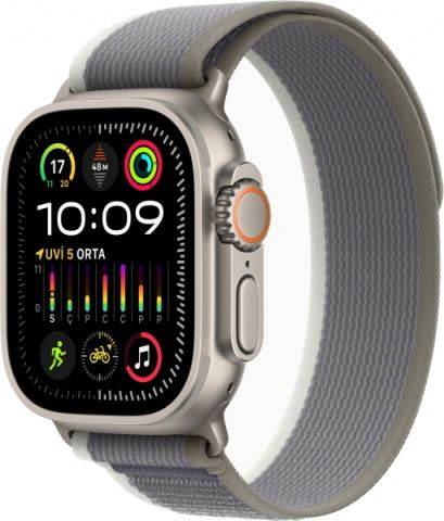 Apple Watch Ultra 2 GPS + Cellular 49mm Natürel Titanyum Kasa ve Yeşil-Gri-Trail Loop Kordon Akıllı Saat