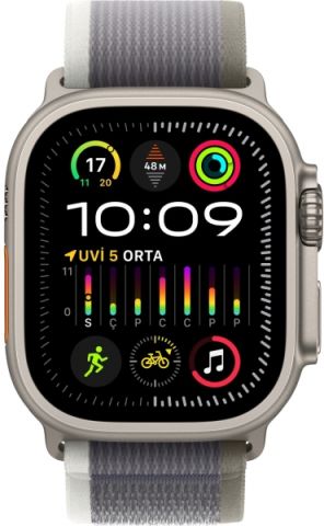 Apple Watch Ultra 2 GPS + Cellular 49mm Natürel Titanyum Kasa ve Yeşil-Gri-Trail Loop Kordon Akıllı Saat