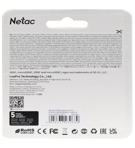 Netac 128G MicroSDXC V30/A1/C10 NT02P500PRO-128G-R