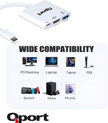 Qport Q-Th03 Type-C To Hdmi 4K+Usb 3.0+Type-C Çev.