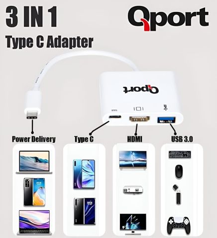 Qport Q-Th03 Type-C To Hdmi 4K+Usb 3.0+Type-C Çev.