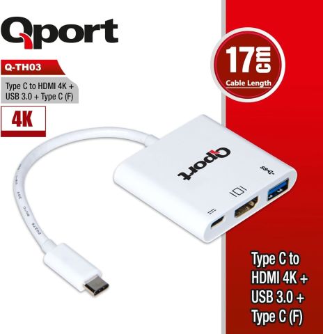 Qport Q-Th03 Type-C To Hdmi 4K+Usb 3.0+Type-C Çev.