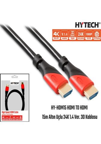 Hytech Hy Hdm15 HDMI To HDMI 15M Altın Uçlu 24K 1.4 Ver 3D Kablo