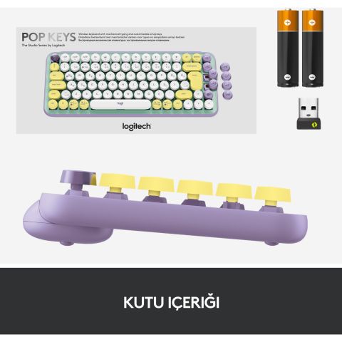 logitech pop keys sarı lila kablusuz mekanik klavye