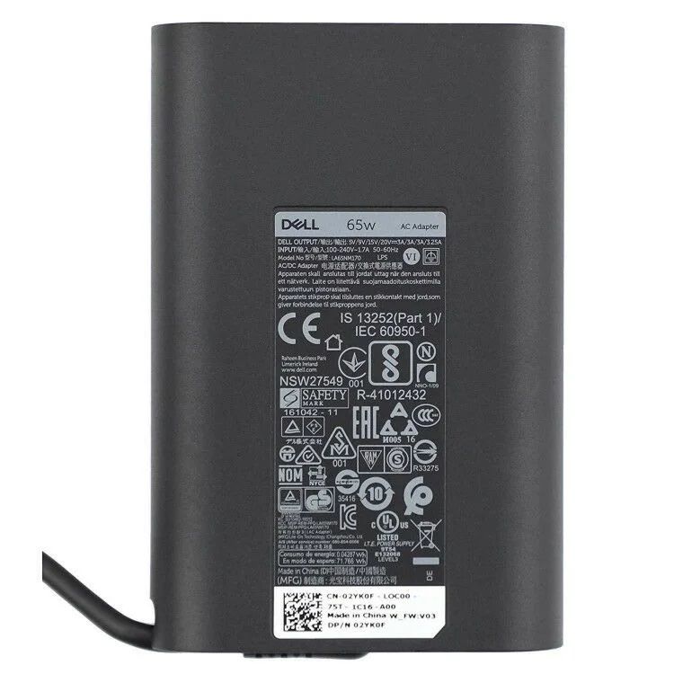 Dell Type-C 65W Orjinal Şarj Adaptörü 20V 3.25A  12V 2A  5V 2A DA65NM170,
