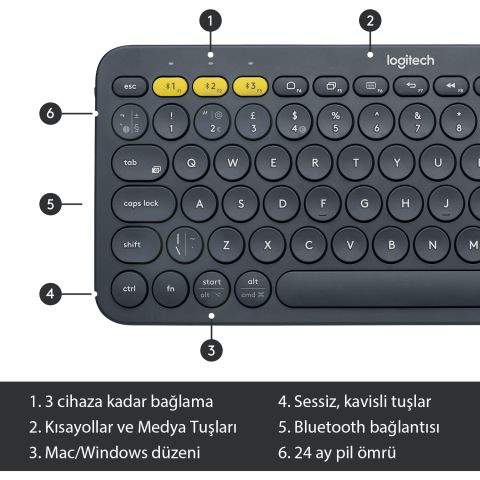 Logitech K380 Bluetooth Klavye Gri 920-007586