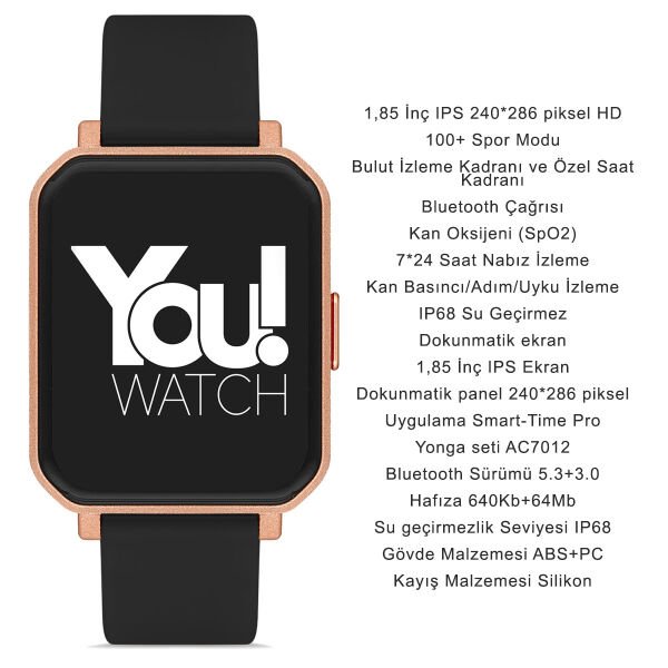 You Watch F12-YF123 You Smart Rose & Black Silicon Unisex Kol Saati