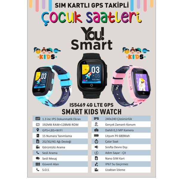 You Smart IS5469.P Pembe & Pembe GPS  Sim Kartlı Akıllı Çocuk Takip Saati