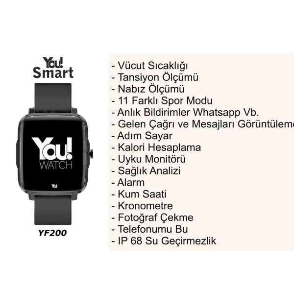 You Watch YF200 You Smart Black & Black Silicon Unisex Akıllı Kol Saati