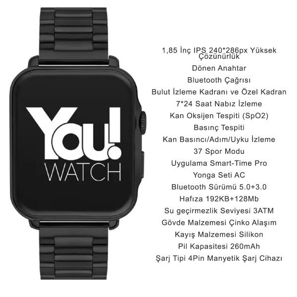 You Watch F13-YF139 You Smart Black & Black Metal Unisex Kol Saati