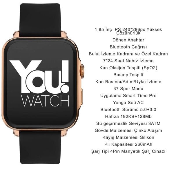 You Watch F13-YF131 You Smart Rose & Black Silicon Unisex Akıllı Kol Saati