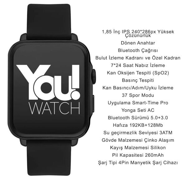 You Watch F13-YF130 You Smart Black & Black Silicon Akıllı Kol Saati