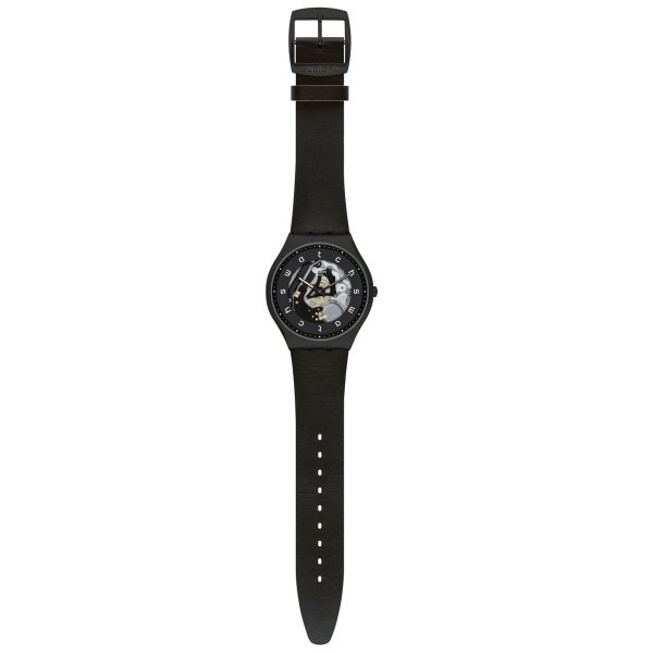 Swatch SS07B101 WHITE SIDE Siyah Deri Erkek Kol Saati