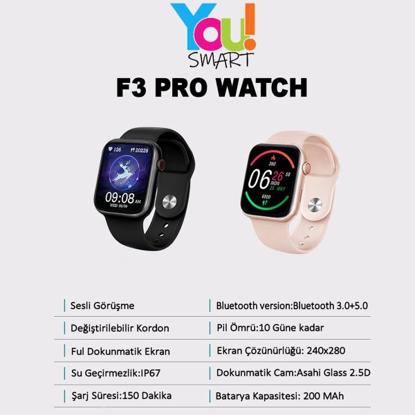 You Watch F3-YF302 PRO You Smart Rose &Pink Silicon Unisex Akıllı Kol Saati