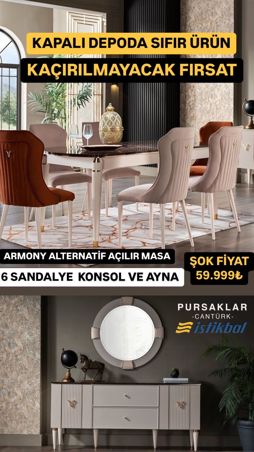 İstikbal Armony Masa + Sandalye + Konsel ve Ayna (Özel Fiyat)