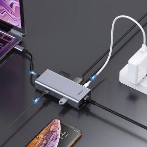 Baseus Square Desk Çok Fonskiyonlu Type-C Hub Gümüş