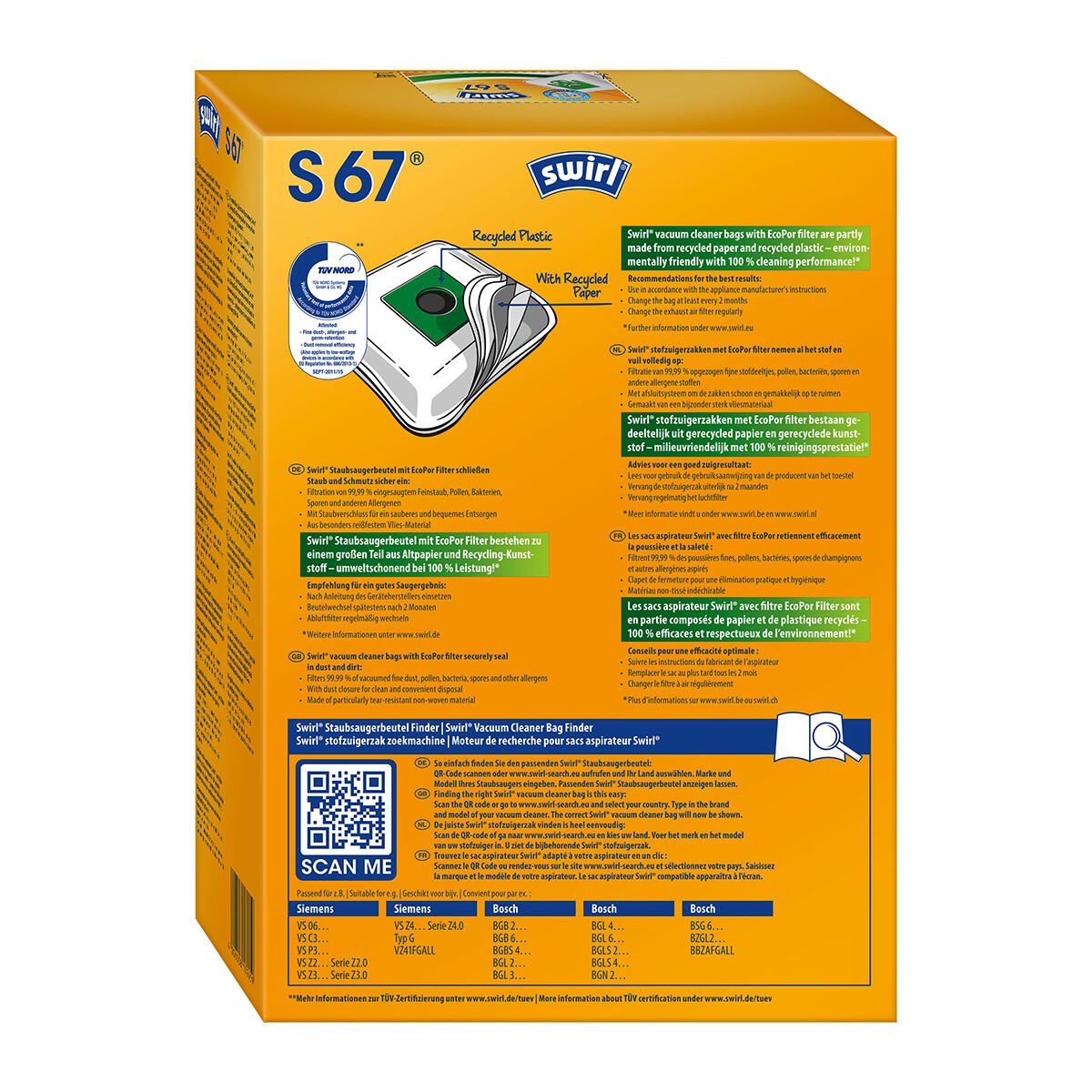 Swirl Filtro S 67 Per Aspirapolvere Siemens E Bosch - Confezione Da 4 Pezzi - Leggero E Sostitutivo
