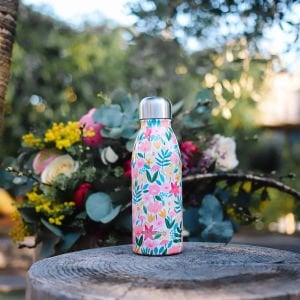Qwetch QD7021 Çiçek Desenli 500ml Su Şişesi - Pembe