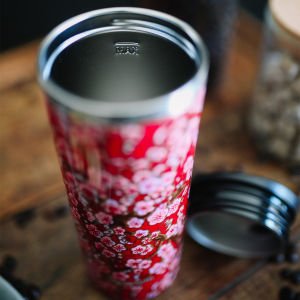 Qwetch QM6071 Çiçek Desenli Isı Yalıtımlı 470ml Termos Mug – Kırmızı