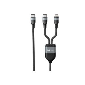 hkm tech DUO POWER 100W Çift Uçlu, Type-C to Lightning + Type-C Şarj Kablosu