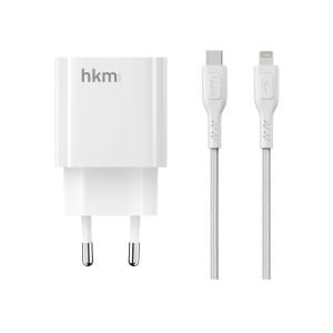 hkm tech BOLT DUO 20W USB-A ve Type-C Çift Portlu Hızlı Şarj Aleti ve Lightning Kablo Seti