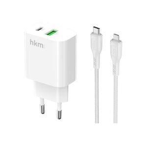 hkm tech BOLT DUO 20W USB-A ve Type-C Çift Portlu Hızlı Şarj Aleti ve Lightning Kablo Seti