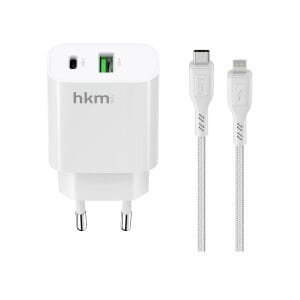 hkm tech BOLT DUO 20W USB-A ve Type-C Çift Portlu Hızlı Şarj Aleti ve Lightning Kablo Seti