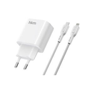 hkm tech BOLT DUO 20W USB-A ve Type-C Çift Portlu Hızlı Şarj Aleti ve Lightning Kablo Seti