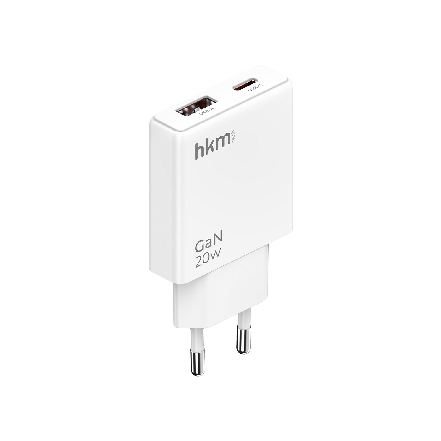 hkm tech EXTRA SLIM GaN 20W USB-A ve Type-C Çift Portlu Ultra İnce ve Hızlı Şarj Aleti