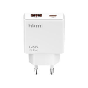 hkm tech EXTRA SLIM GaN 20W USB-A ve Type-C Çift Portlu Ultra İnce ve Hızlı Şarj Aleti