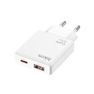 hkm tech EXTRA SLIM GaN 20W USB-A ve Type-C Çift Portlu Ultra İnce ve Hızlı Şarj Aleti
