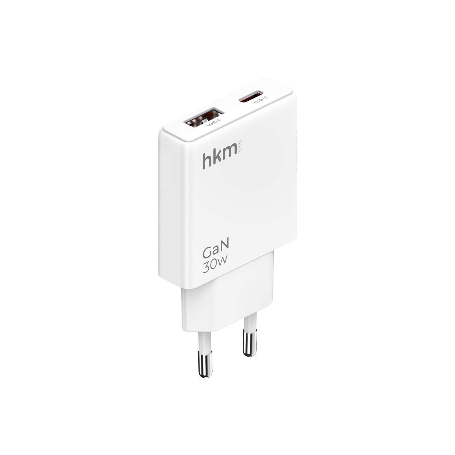 hkm tech EXTRA SLIM GaN 30W USB-A ve Type-C Çift Portlu Ultra İnce ve Hızlı Şarj Aleti