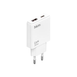 hkm tech EXTRA SLIM GaN 30W USB-A ve Type-C Çift Portlu Ultra İnce ve Hızlı Şarj Aleti